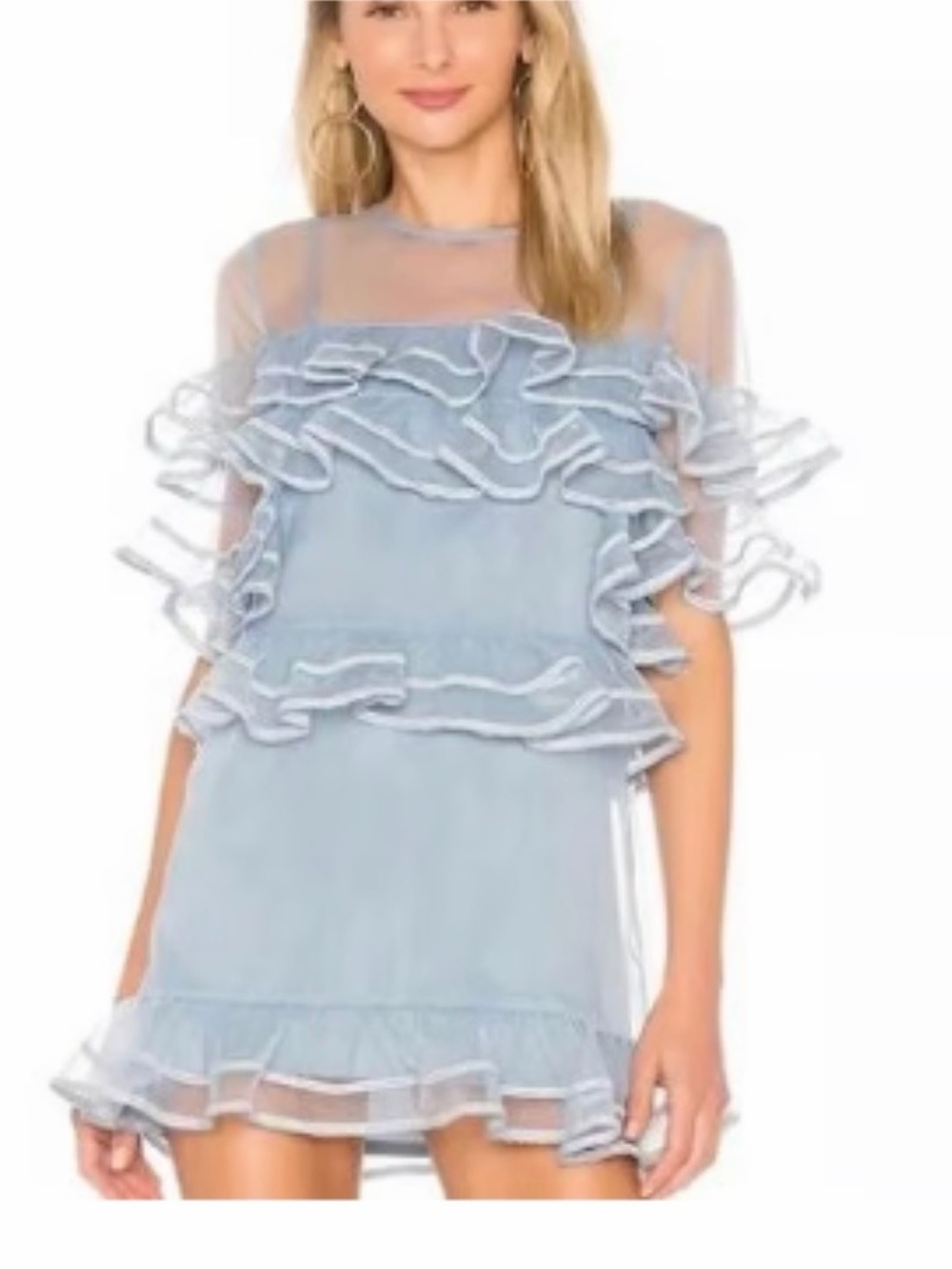 Light Blue Ruffle Short Dress - Women